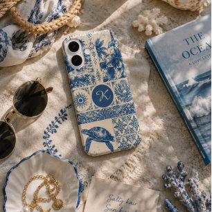 Coque Pour iPhone 16 Tortue de mer Monogramme côtier