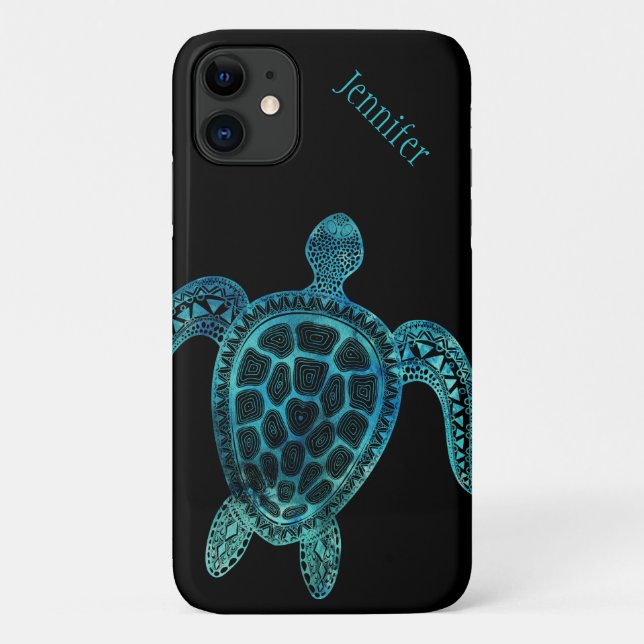 Coques Case-Mate iPhone Tortue de mer sur Noir (Dos)