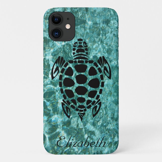 Coques Case-Mate iPhone Tortue de mer Tribal bleu Aqua (Dos)