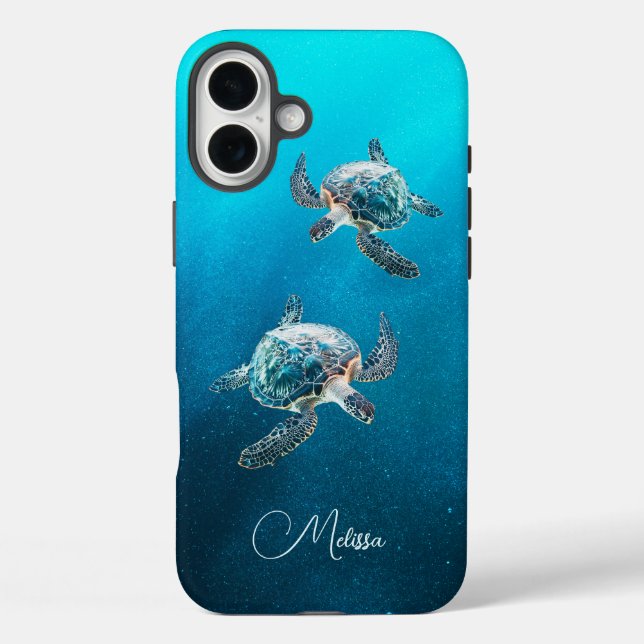 Coques Case-Mate iPhone Tortue de mer Turquoise | Côtier (Verso)
