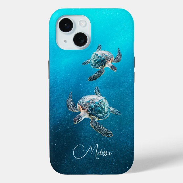 Coques Case-Mate iPhone Tortue de mer turquoise scintillante | Côté mer (Verso)
