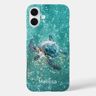 Coque Pour iPhone 16 Plus Tortue de mer turquoise scintillante Côtière