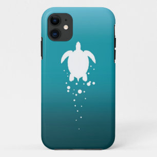 Coque iPhone 11 Tortue et bulles de mer contre l'océan bleu-vert