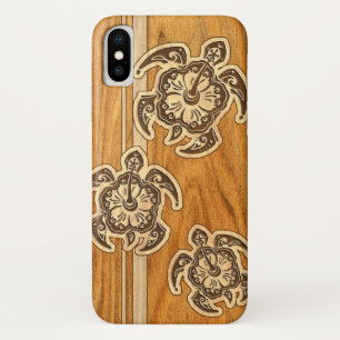 Coque iPhone X Tortue hawaïenne en bois de Faux d'Uhane Honu