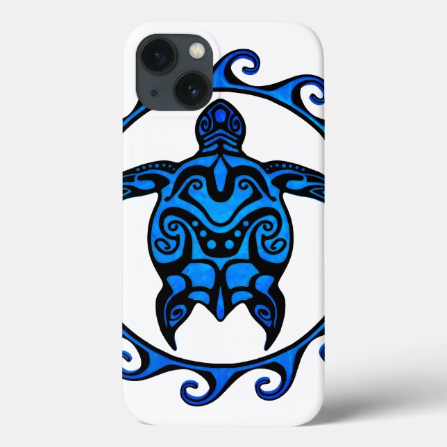 Coques Case-Mate iPhone Tortue tribale bleue Sun (Verso)