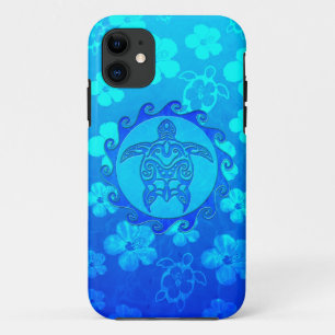 Coque iPhone 11 Tortue tribale bleue Sun
