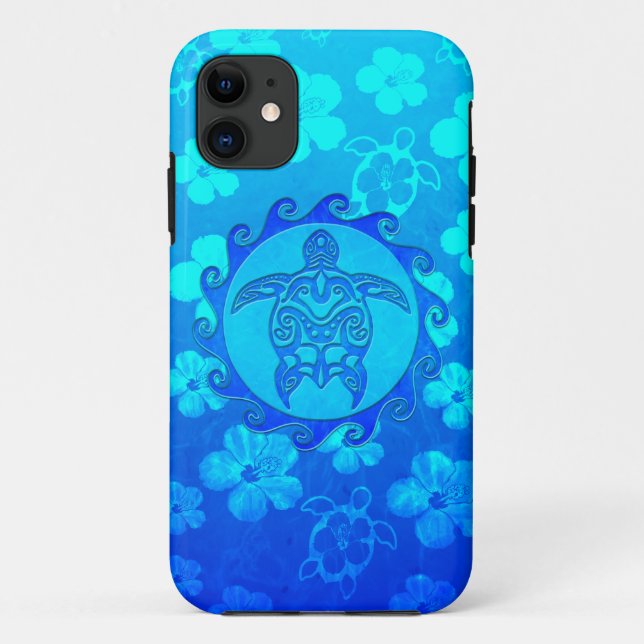 Coques Case-Mate iPhone Tortue tribale bleue Sun (Dos)