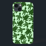 iPhone 13 Case Tortue verte jolie Motif animale<br><div class="desc">Un joli motif fait de tortues de mer vertes remplit ce boîtier de téléphone Samsung. Idéal pour tous ceux qui aiment la faune / les animaux,  l'océan et les reptiles. La couleur vert clair de l'arrière - plan peut être changée par "Customiser".</div>