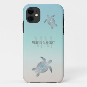 Case-Mate iPhone Case Tortues Argent Initiales Votre Nom Beige Turquoise