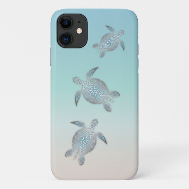 Coques Case-Mate iPhone Tortues Argentées Style Plage Turquoise Côtière (Dos)