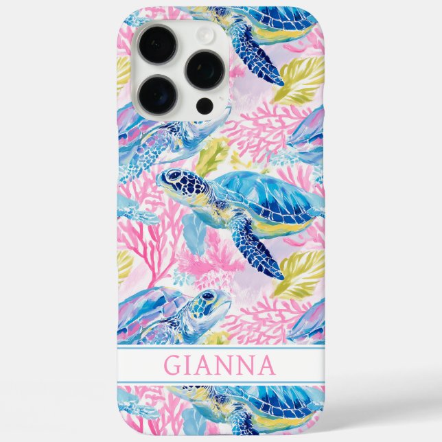 Coques Case-Mate iPhone Tortues de mer à l'aquarelle monogrammées (Verso)