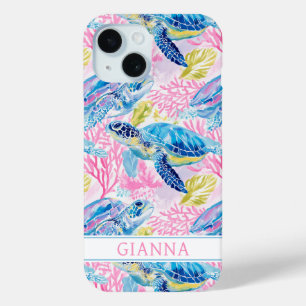 Coque Case-Mate iPhone Tortues de mer à l'aquarelle monogrammées