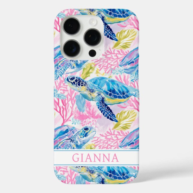 Coques Case-Mate iPhone Tortues de mer à l'aquarelle Monogrammées  (Verso)