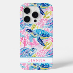 Coque Case-Mate iPhone Tortues de mer à l'aquarelle monogrammées