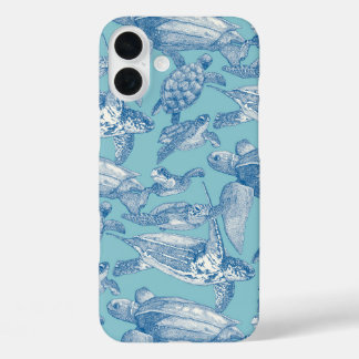 Coque Pour iPhone 16 Plus tortues de mer cobalt bleu ciel