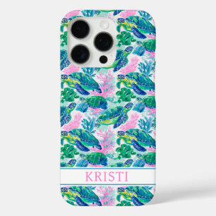 Coque iPhone 16 Pro Tortues de mer colorées brodées 