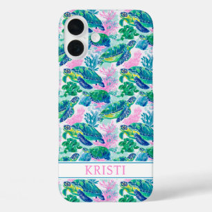Coque Pour iPhone 16 Plus Tortues de mer colorées monogrammées