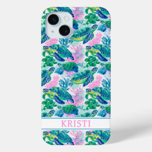 Coque Case-Mate iPhone Tortues de mer colorées monogrammées