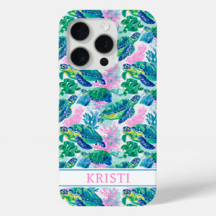 Coque Case-Mate iPhone Tortues de mer colorées monogrammées