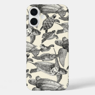 Coque Pour iPhone 16 Plus tortues de mer perle noire