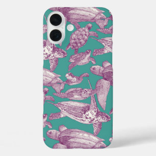Coque Pour iPhone 16 Plus tortues de mer violet turquoise