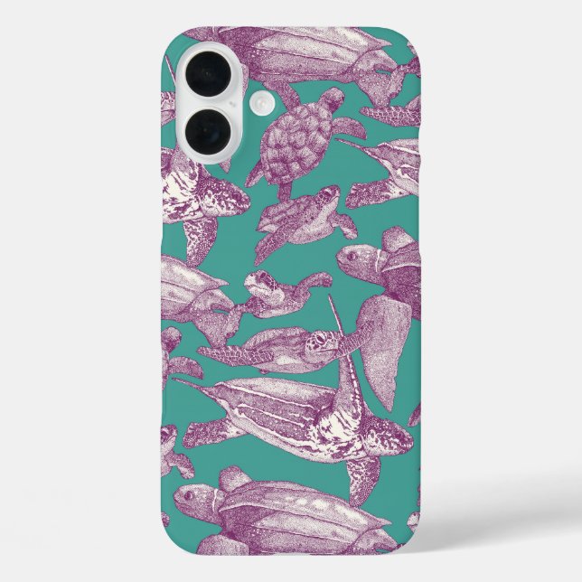 Coques Case-Mate iPhone tortues de mer violet turquoise (Verso)