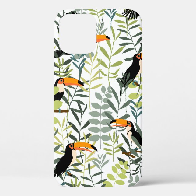 Coques Case-Mate iPhone Toucans en feuilles verts et branches sans soudure (Verso)