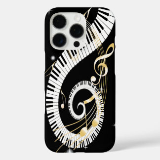 Coques iPhone 16 Pro Touches de piano et notes de musique d'or