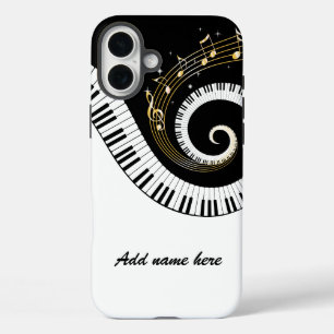 Coque Pour iPhone 16 Plus Touches de piano et notes de musique d'or