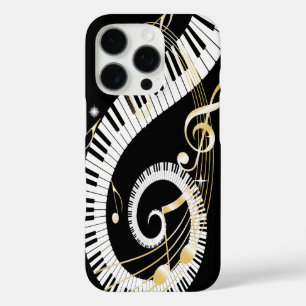 Coques iPhone 16 Pro Touches de piano et notes de musique d'or