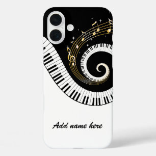 Coque Pour iPhone 16 Plus Touches de piano et notes de musique d'or