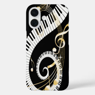 Coque Pour iPhone 16 Touches de piano et notes de musique d'or iphone5