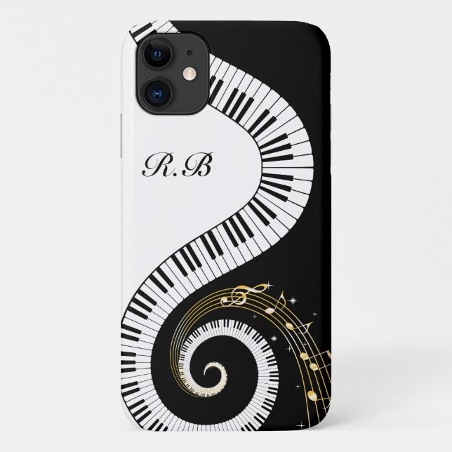 Coques Case-Mate iPhone Touches de piano monogramme et notes musicales (Dos)