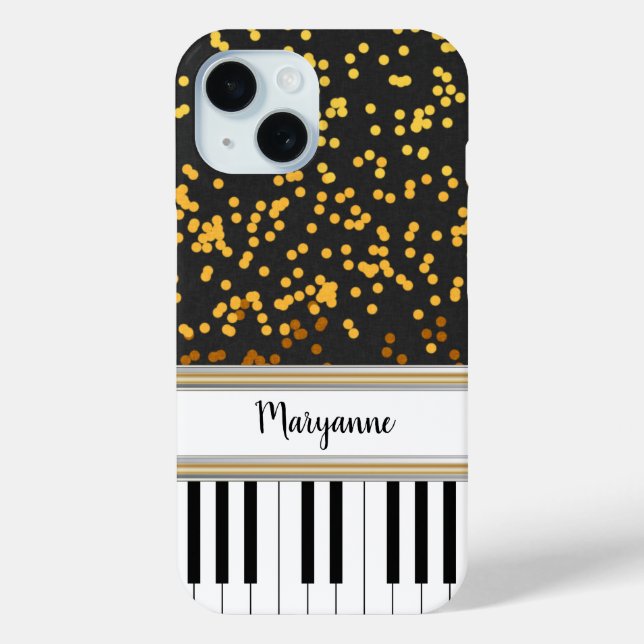 Coques Case-Mate iPhone Touches Piano personnalisées Pois or Motif (Verso)