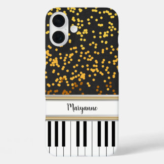 Coque Pour iPhone 16 Plus Touches Piano personnalisées Pois or Motif