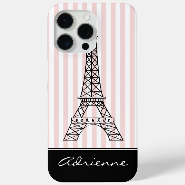 Coques Case-Mate iPhone Tour Eiffel aux rayures roses (Verso)
