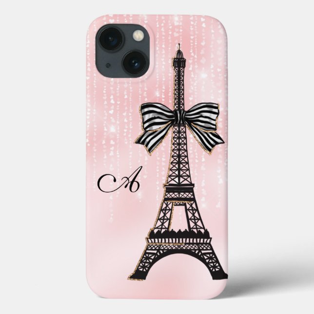 Coques Case-Mate iPhone Tour Eiffel Monogramme Paris rose et noir (Verso)