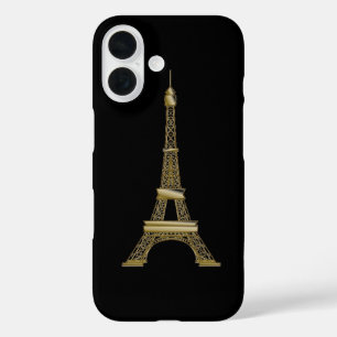 Coque Pour iPhone 16 Tour Eiffel noir et or français