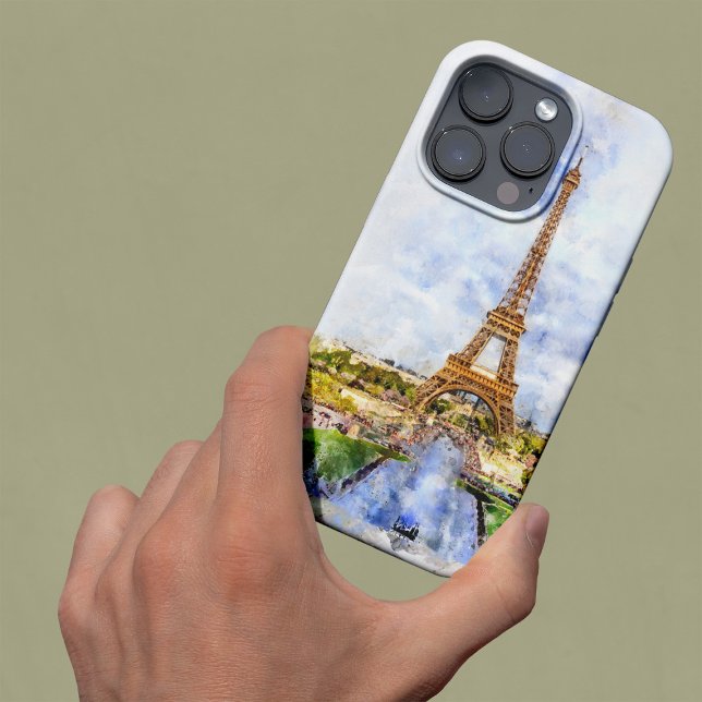 Coques Case-Mate iPhone Tour Eiffel Paris Coucher de soleil Aquarelle fran (Sunset Eiffel Tower Paris French Watercolor. iPhone Case)