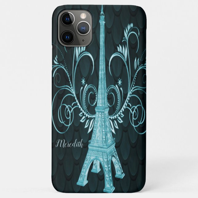 Coques Case-Mate iPhone Tour Eiffel Turquoise Floral (Dos)