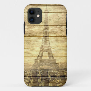 Coque iPhone 11 Tour Eiffel vintage Paris en bois