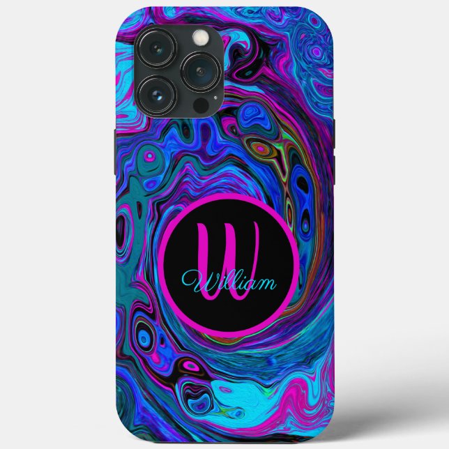 Coques Case-Mate iPhone Tourbillon Abstrait Rétro Bleu et Violet (Verso)