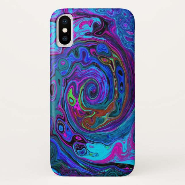 Coques Case-Mate iPhone Tourbillon Abstrait Rétro Bleu et Violet (Dos)