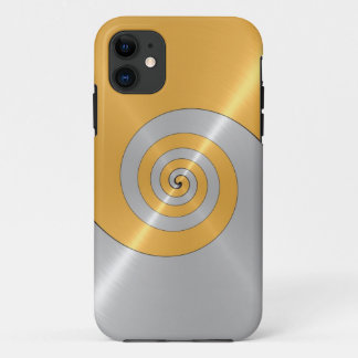 Coque iPhone 11 Tourbillon métallique inoxydable or et argent