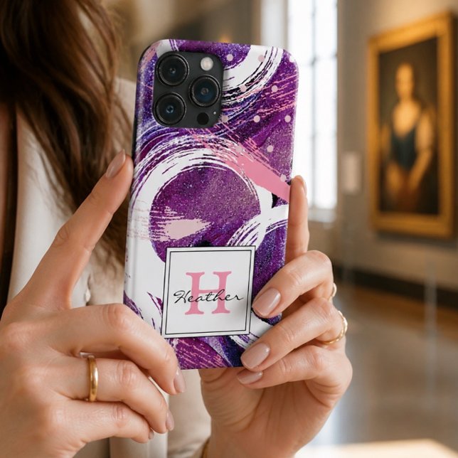 Coques Case-Mate iPhone Tourbillon Moderne Brouillard Violet Monogramme Ab (Créateur téléchargé)