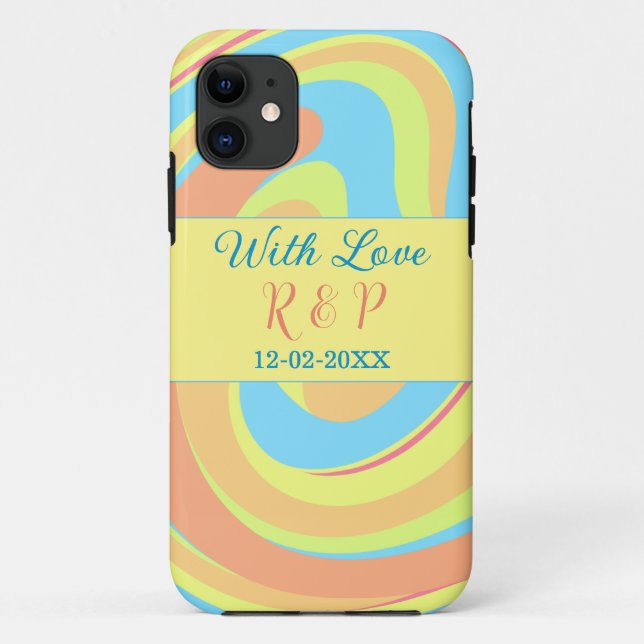 COQUES Case-Mate iPhone TOURBILLON PASTEL RÉTRO AJOUTER NOM LETTRE DATE MO (Dos)