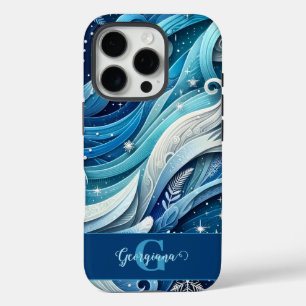Coque iPhone 16 Pro Tourbillons d'hiver bleus et gelés