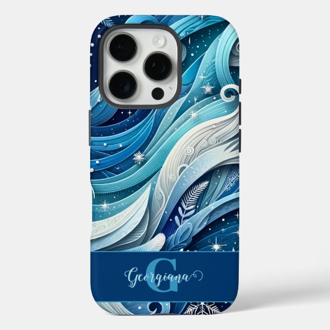Coques Case-Mate iPhone Tourbillons d'hiver bleus et gelés (Verso)