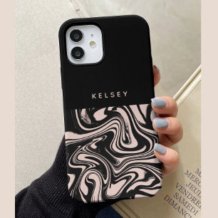 Coque Case-Mate iPhone Tourbillons Rétro Noir et Crème Personnalisé