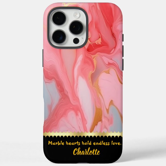 Coques Case-Mate iPhone Tourbillons roses et or sur toile de marbre (Verso)